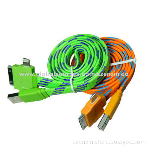 3-in-1 Fabric Cables for iPhone 4/4S/5 and Smartphones